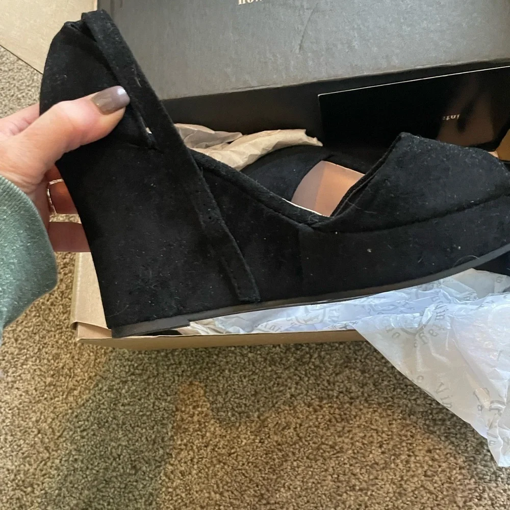 Brand new black velvet wedge sling back shoe NWT